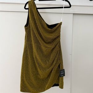 Lulu's Green and Gold One-Shoulder Bodycon Dress
